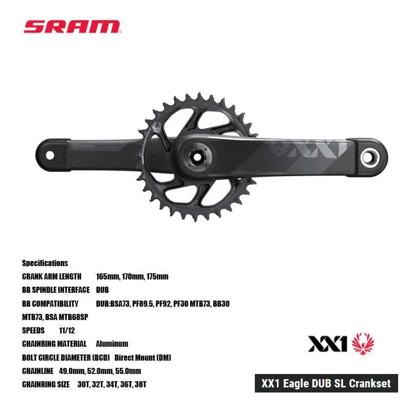 

SRAM XX1 Eagle DUB SL AXS Crankset SRAM CARBON TUNED crank technology MTB & Road bicycle acesssories cycling