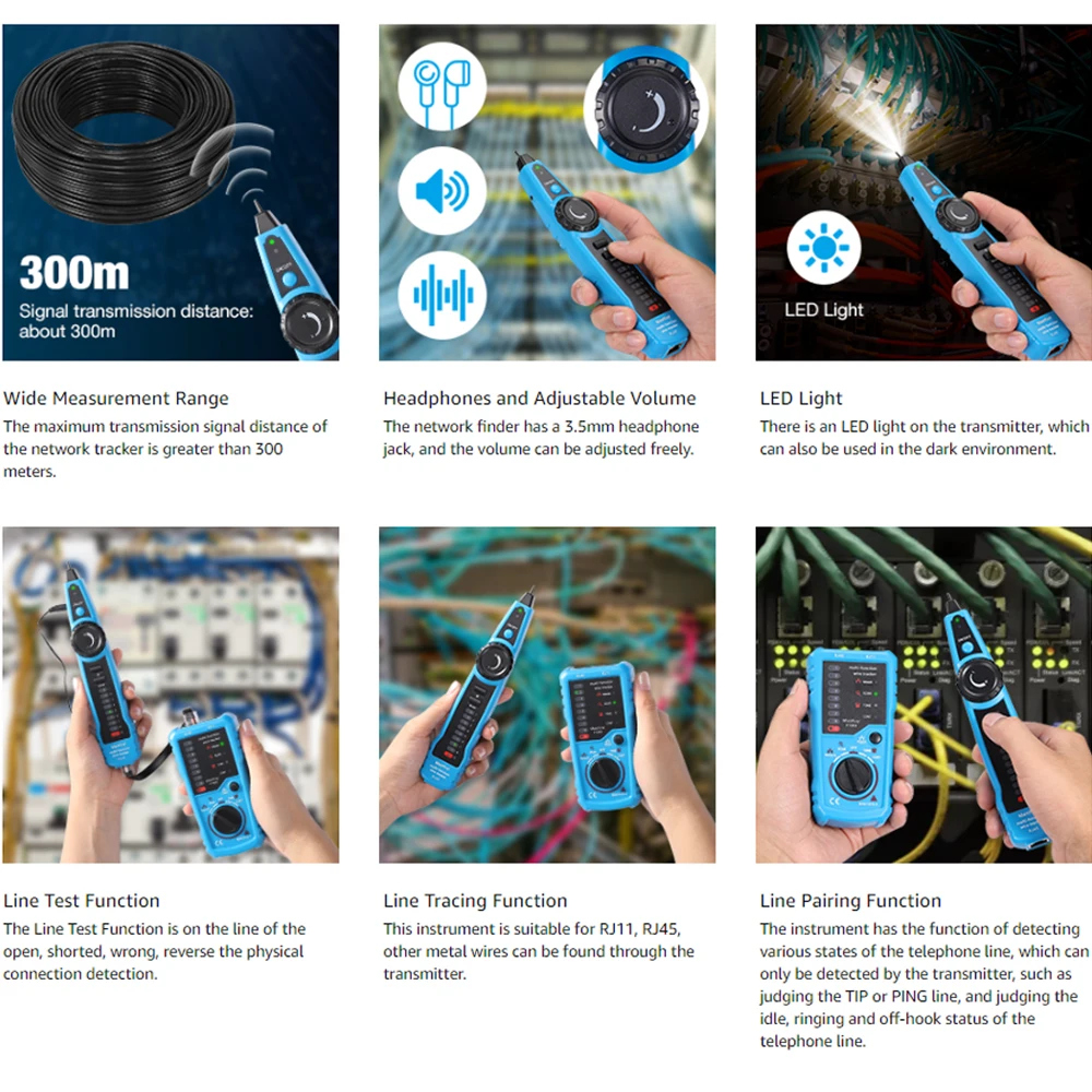 Tester lokalizator przewodów BSIDE FWT11 kabel sieciowy wykrywacz kabli telefonicznych wysokiej jakości RJ11 RJ45 Cat5 Cat6 Ethernet LAN