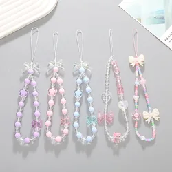 Women Girls Beaded Mobile Phone Lanyard Smartphone Chain Anti-Lost Tellphone Rope Candy Colored Wrist Strap Short Pendant Gifts