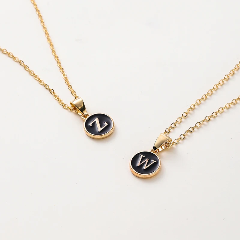 Womens Jewelry Name Initials 26 Letters Pendant Necklace Enamel A-Z Alphabet Necklaces Girls Birthday Gifts Jewelry Accessories