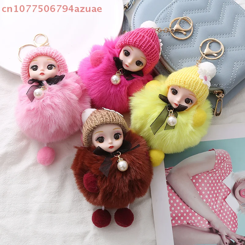 Niedlicher Plüsch-Schlüsselanhänger, Nachahmung von Rex-Kaninchenfell, Ball, großes Auge, Puppenanhänger, modischer Auto-Taschen-Charm – weicher Karabiner für Schlüssel