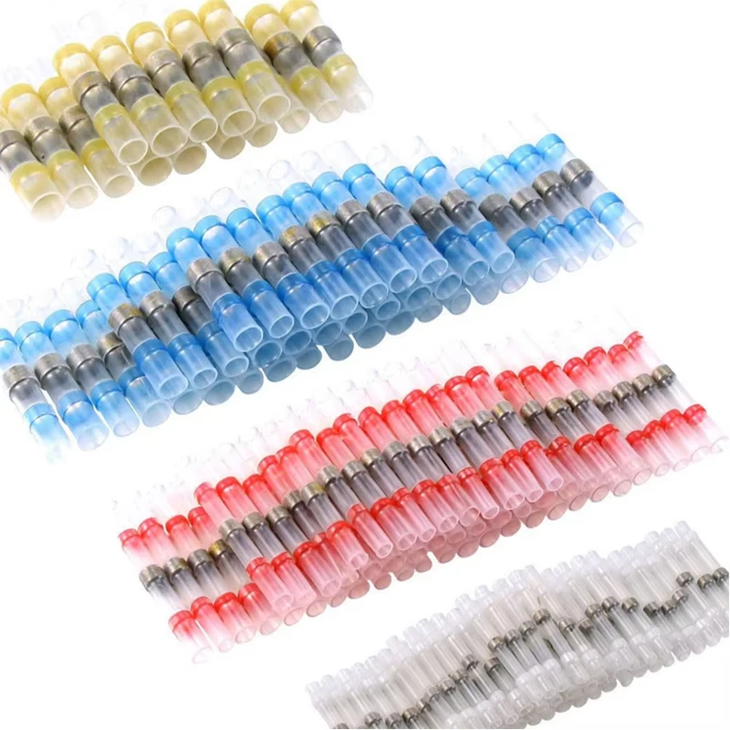 100PCS Waterproof Heat Shrink Butt Wire Connectors Tinned Copper Solder Seal Wire Terminals Thermal Shrinkage Sleeve Splice