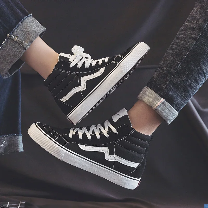 Retro High Top Sneakers Men Women Black Green Skateboard Shoes Lace Up Canvas Walking Trainers Casual Skate Footwear