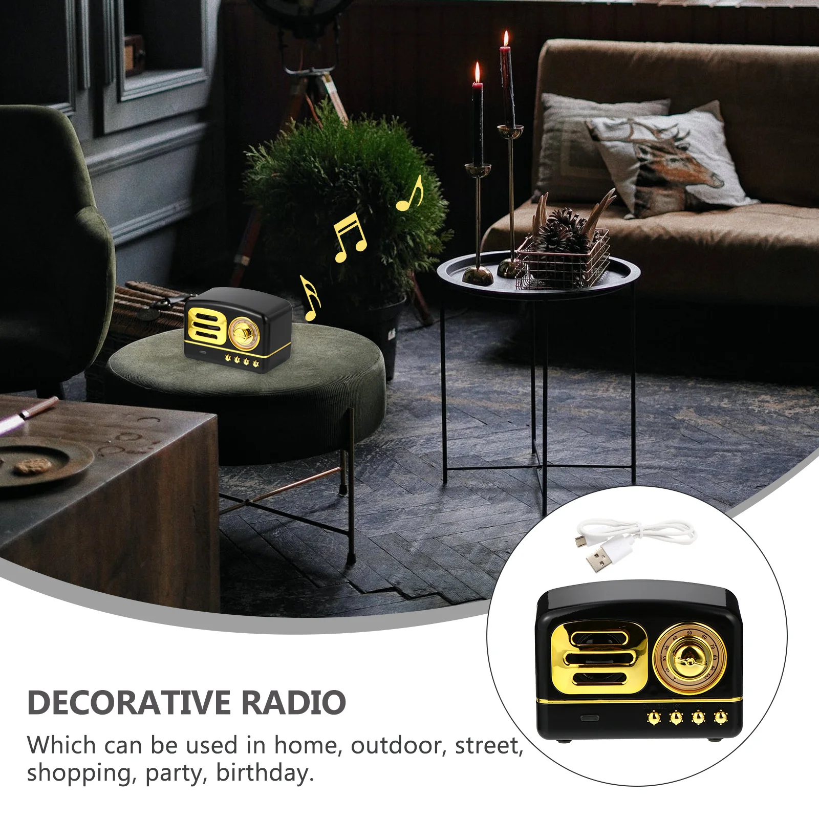 

1Set Vintage Mini Speaker Retro Radio Durable Multi-Color Card Support Plug Play for Computer Car