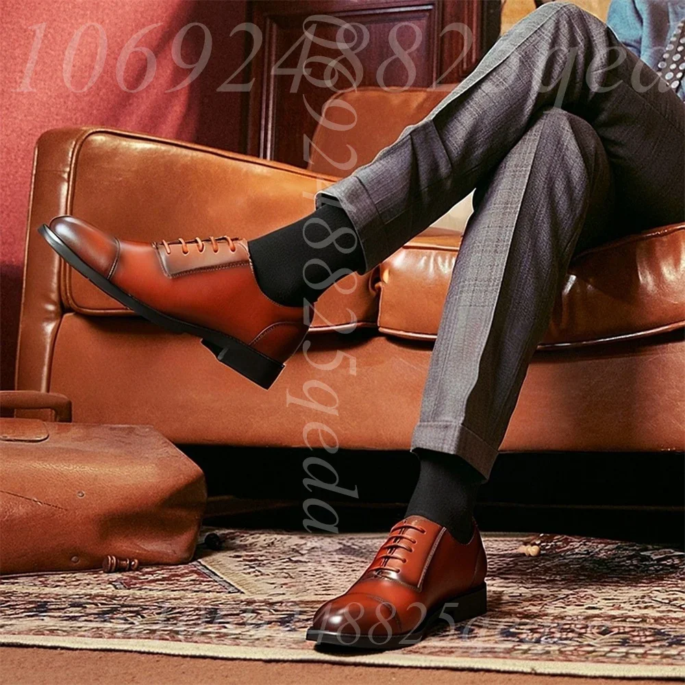 Men's Lace-Up Cap-Toe Oxfords, Almond Toe, Non-Slip Rubber Sole, Comfortable Durable Formal Footwear for Men, Multiple Colors