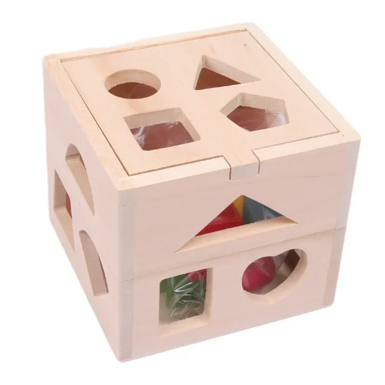 Décennie s de construction géométriques en bois pour enfants, 13 formes épaisses, cube de tri de formes, construction en bois robuste, cadeau amusant