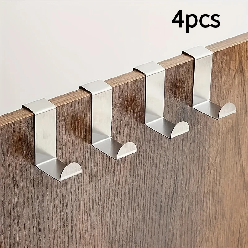 4pcs Stainless Steel Z-Shaped Hook, Kitchen Cabinet Door Dormitory Wardrobe No Punching Door Back Double-Use Coat And Hat Hook