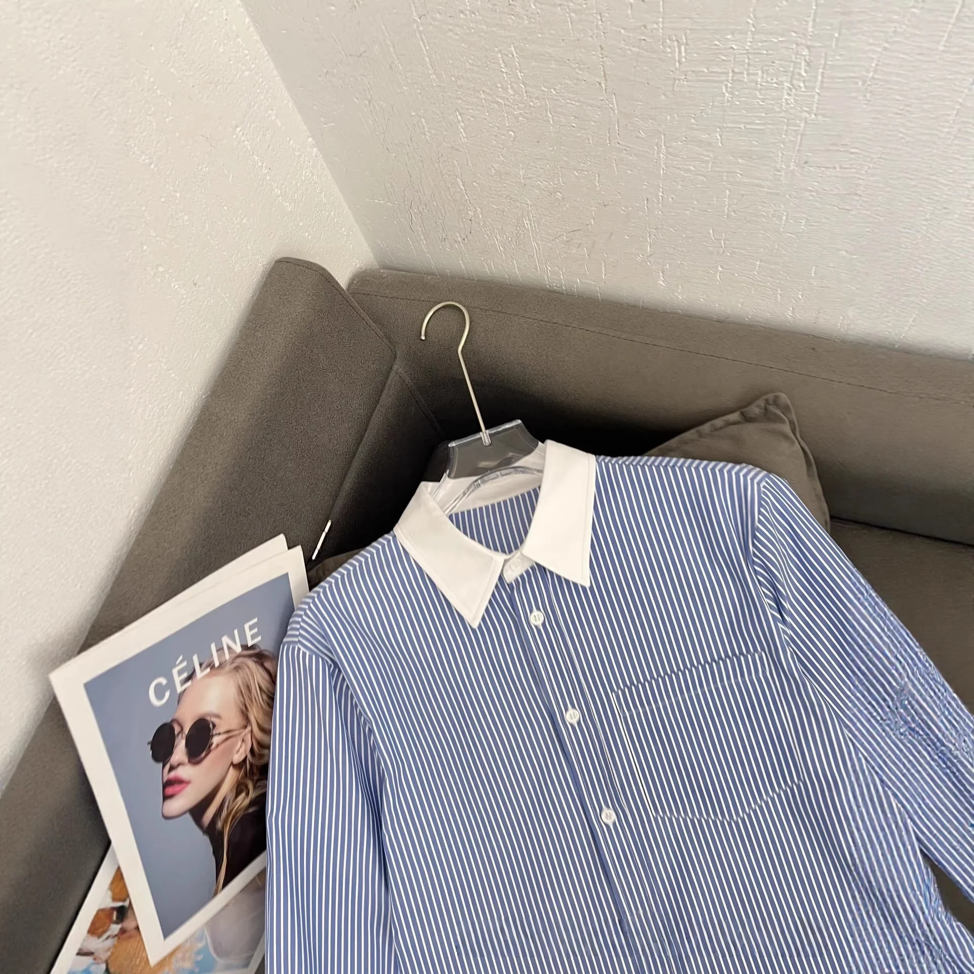 Women's Spring and Summer New Simple All-match Blue Shirt
