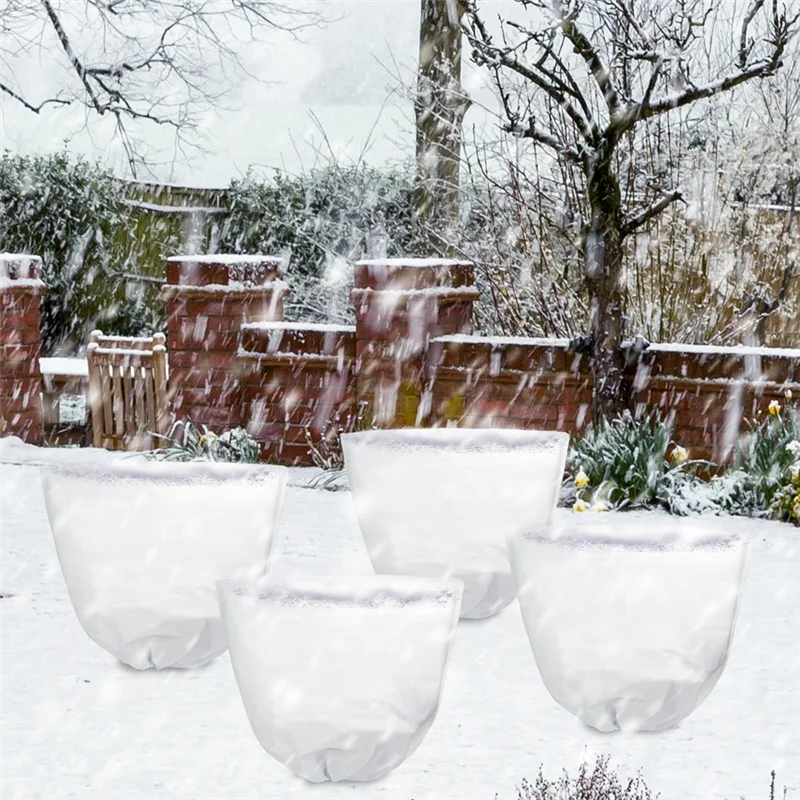 

H-W 4 Pack Reusable Plant Covers Freeze Protection Winter Plant Cover Bags White With Zipper/Drawstring