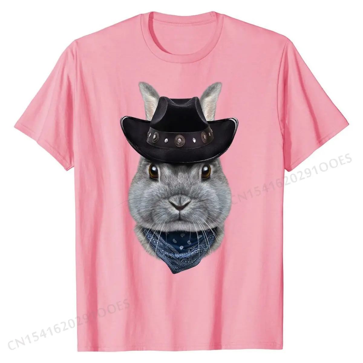 Netherland Dwarf  in Cowboy Hat and Bandana - T-Shirt Fitted Unique Tops & Tees Cotton Tshirts for Men Casual