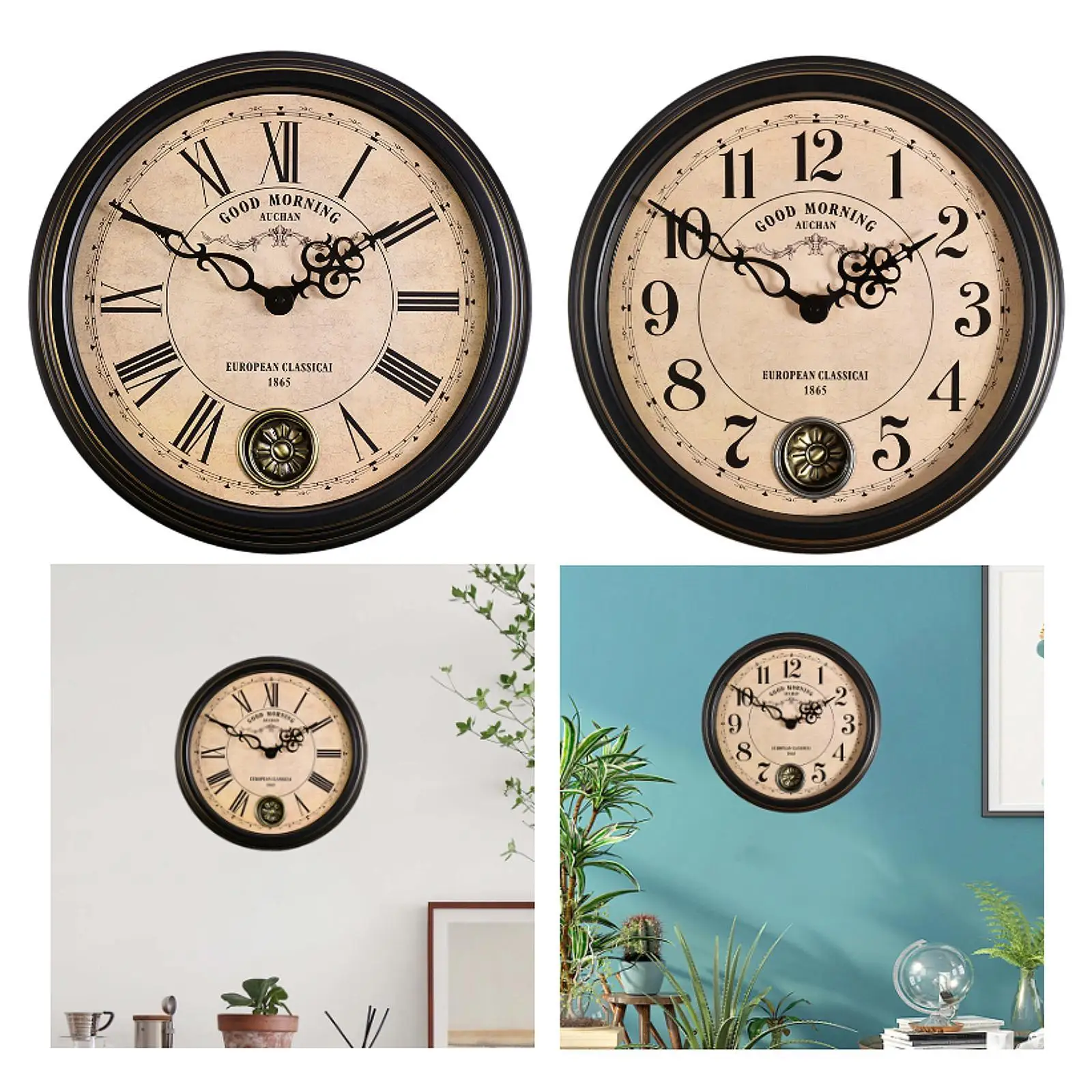 

18 inch European Retro Silent Wall Clock Antique Swinging Nostalgic Clock Wall Watch Quartz Clock Decor Clock for Shop Shelf