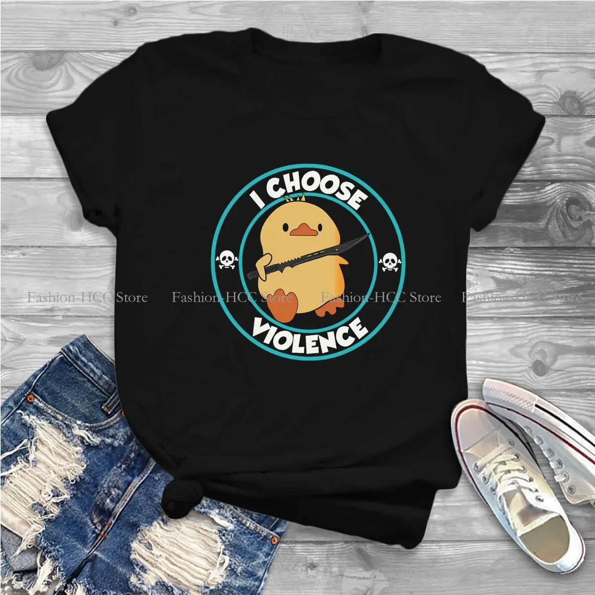 I Choose Violence Funny Duck Polyester TShirts With Sword Personalize Women's T Shirt Hipster Clothing