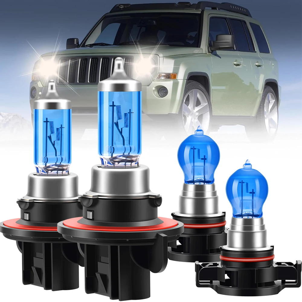 

2/4PCS For Jeep Wrangler 2010-2020 Halogen Headlight Bulbs 9008/H13 Hi/Low Beam + 5202 H16EU Fog Light Car Replacement 6000K 12V