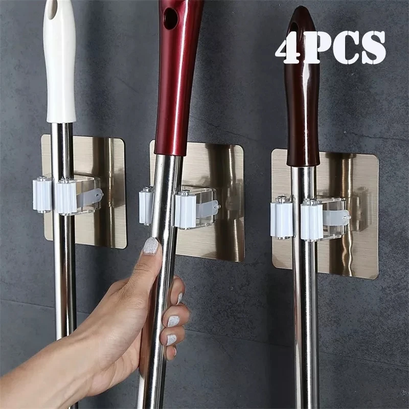 2/4/6 Pcs/SET Adhesive Multi-Purpose Wall Mounted Mop Organizer Holder RackBrush Broom Hanger Hook Kitchen bathroom Strong Hooks