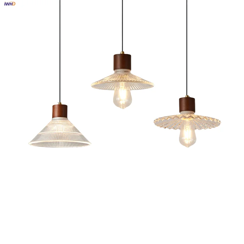 

IWHD Wire Adjustable LED Pendant Lights Reading Living Room Decor Wood Clear Glass Nordic Modern Hanging lamp Luminaire Suspendu