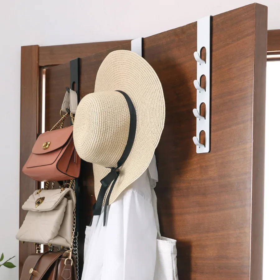 Over The Door Vertical Coat Rack,Iron Door Hooks for Hanging Hat Bags Scarves Keys,Sturdy and Durable Door Hanger for Bedroom