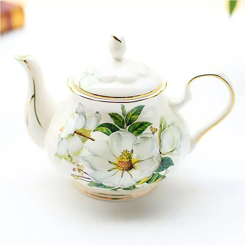 Coffee Pot with Stove British Style Afternoon Flower Tea Utensil 900ml Teakettle Bone China Teapot Warm Tea Base Set Teaware