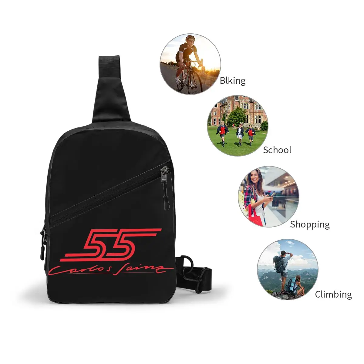 Carlos Sainz Jr F1 Signature Graphic - Bolso de pecho oscuro para hombre, mochila cruzada, bolso de pecho, mochila de viaje para senderismo, bolso de hombro