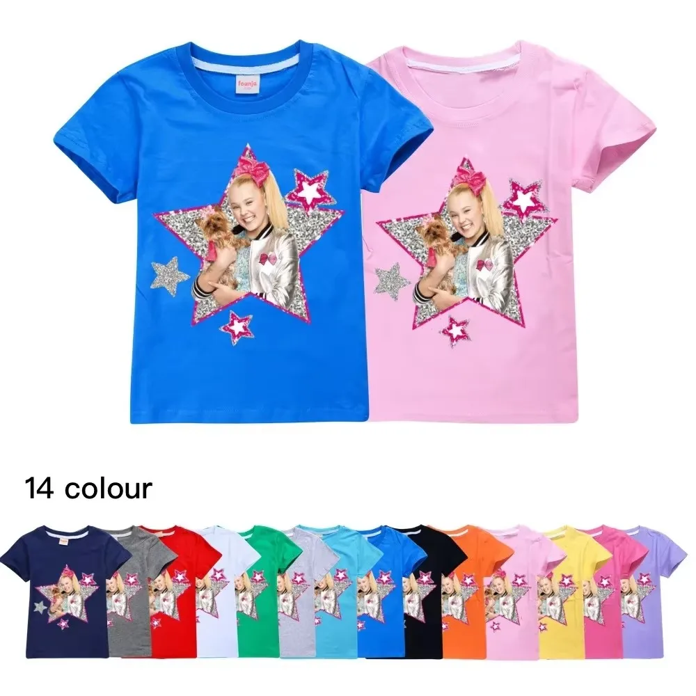 JOJO Siwa Girls T Shirt Short Sleeve Summer T-shirt Teenager Soft Cotton Clothes Clothing Kids Top Tees Clothes 2-15Years