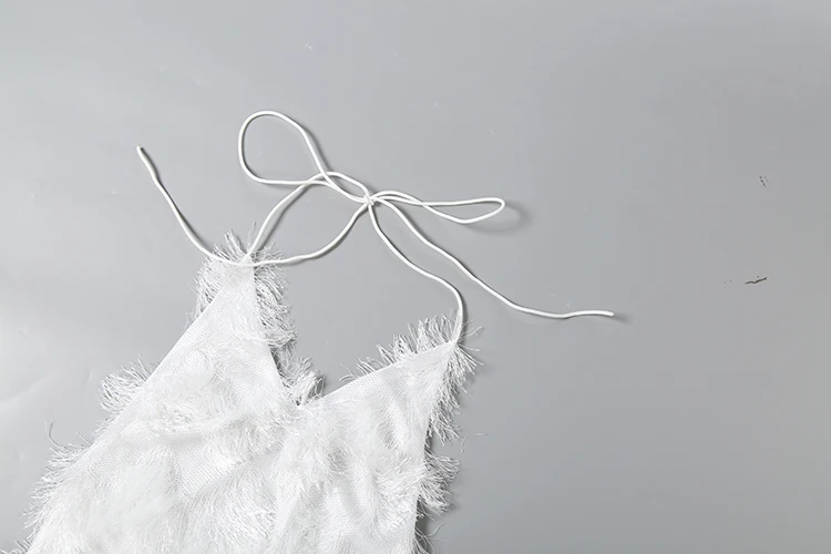 Weird Puss Furry Tassel Mini-Kleid für Damen, mit Schnürung, Neckholder, rückenfrei, figurbetont, Pfirsichfarben, für Mitternachtsclub-Partys, sexy, modisch, Bodycon – Detail 7