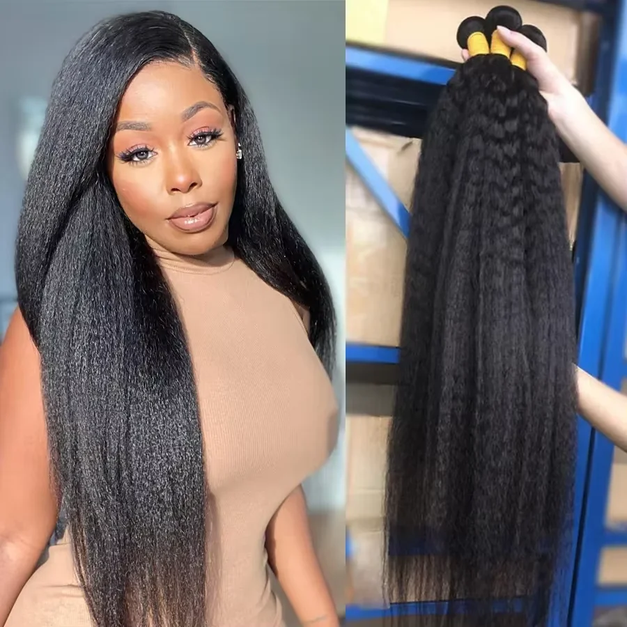 Kinky Straight Peruvian Raw Virgin Human Hair Bundles Weave Sew In Bundle Remy Hair Extension 3 4 Bundles Coarse Yaki 28 30 inch