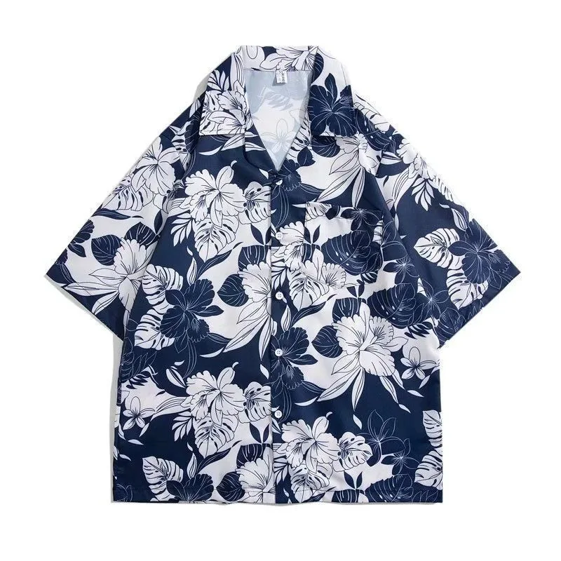 Hong Kong Style Retro Flower Shirt Short Sleeve Thai Hawaiian Style Design Sense Handsome Loose Shirt for Men and Women