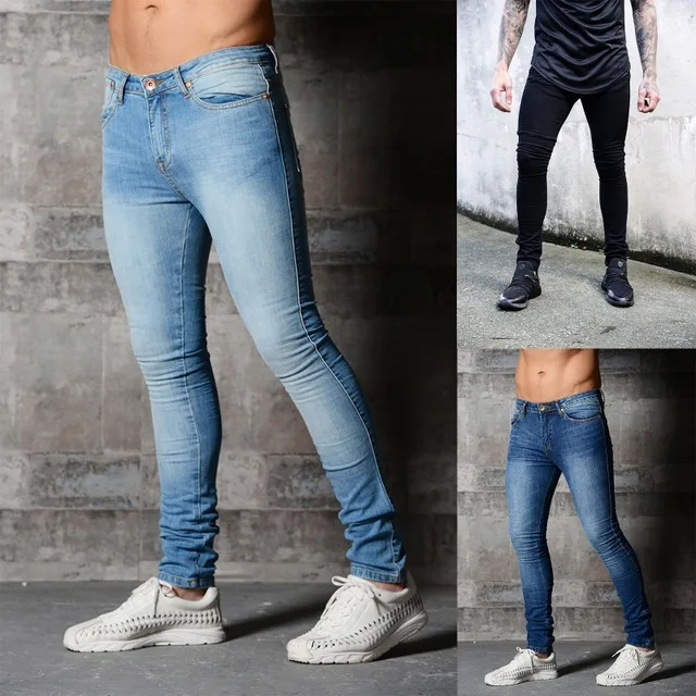 

Men's Slim Fit Stretch Jeans Pure Color Cowboy Pants Cotton Elastic Denim Casual Youthful Style Mid-Low Waist Zipper Closure