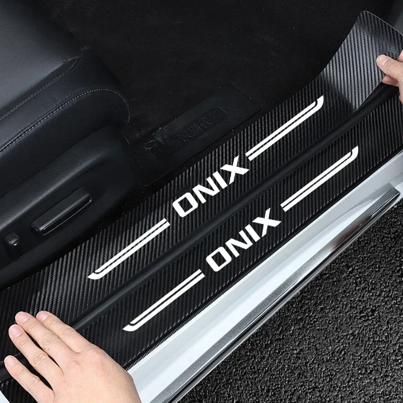 Carbon Fiber Car Threshold Protective Sticker Door Sill Scuff Plate for ONIX Logo Trunk Bumper Anti Scratch Strips