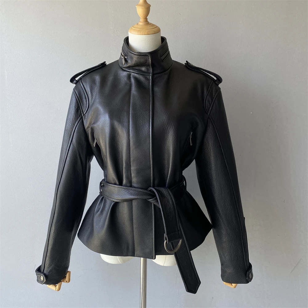 Jaxmonoy Cappotto invernale in pelle di pecora 2025 Autunno Nuovo arrivo Giacca in vera pelle da donna Moto Biker Zipper Jacke Lady Fashion Capispalla