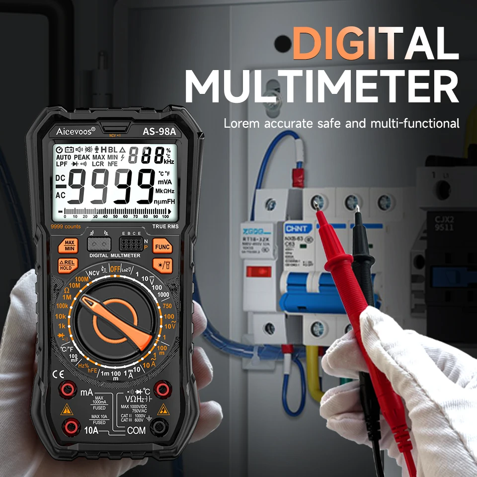 

Aicevoos Digital Professional Multimeter 9999 Counts TRMS DC/AC Voltage Current Tester Ohm Meter Capacitor Electrical Multimetro