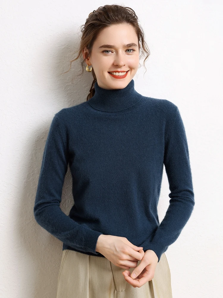 

TLOML High Quality Women's 100% Cashmere Pullover Autumn Winter Turtleneck Slim Cashmere Sweater Soft Warm Long Sleeve Clothing