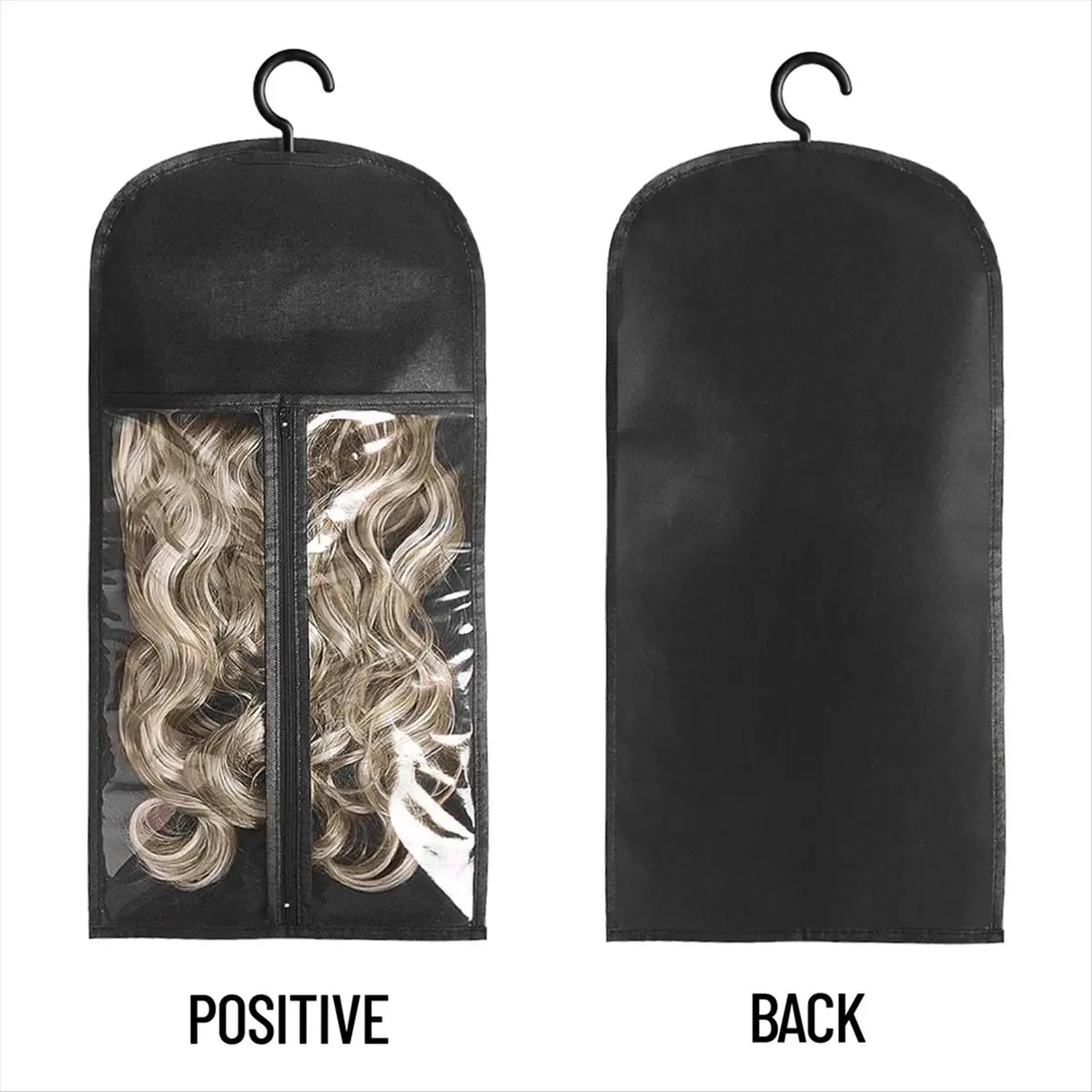ABZF 2026 3PCS Hair Extension Holder Wig Storage for Multiple Wigs Holder Wig Bags with Hanger Hair Extension Storage Black