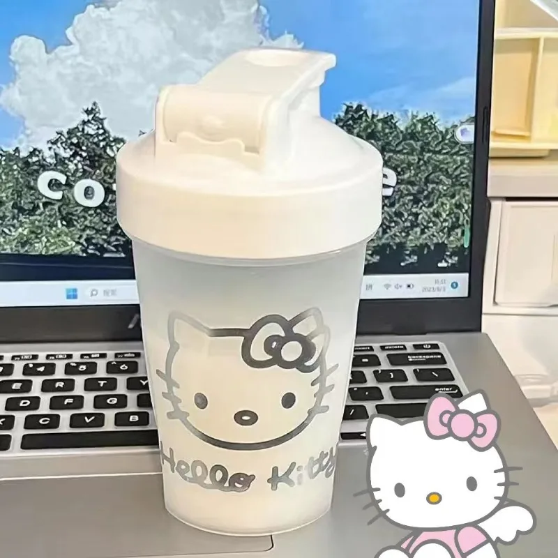 Cute cartoon animal dog cat sports water cup for girls summer with scale fitness shake cup stirring student plastic cup portab