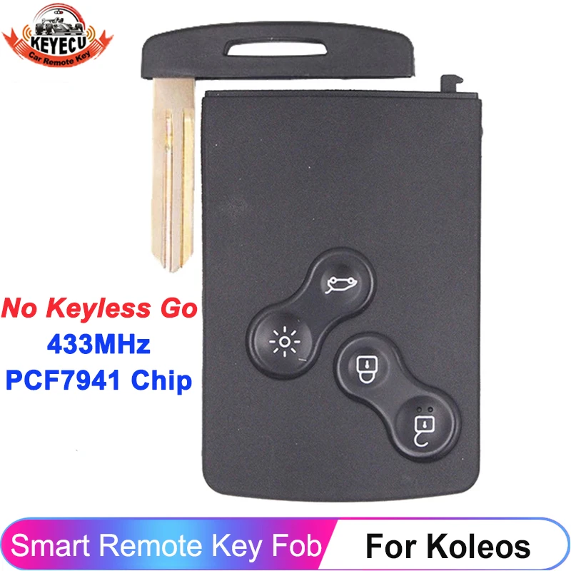 KEYECU Keyless Go Smart Card For 2009 2010 2011 2012 2013 2014  2015 2016 Renault Koleos 433MHz PCF7952 PCF7941 Remote Key Fob