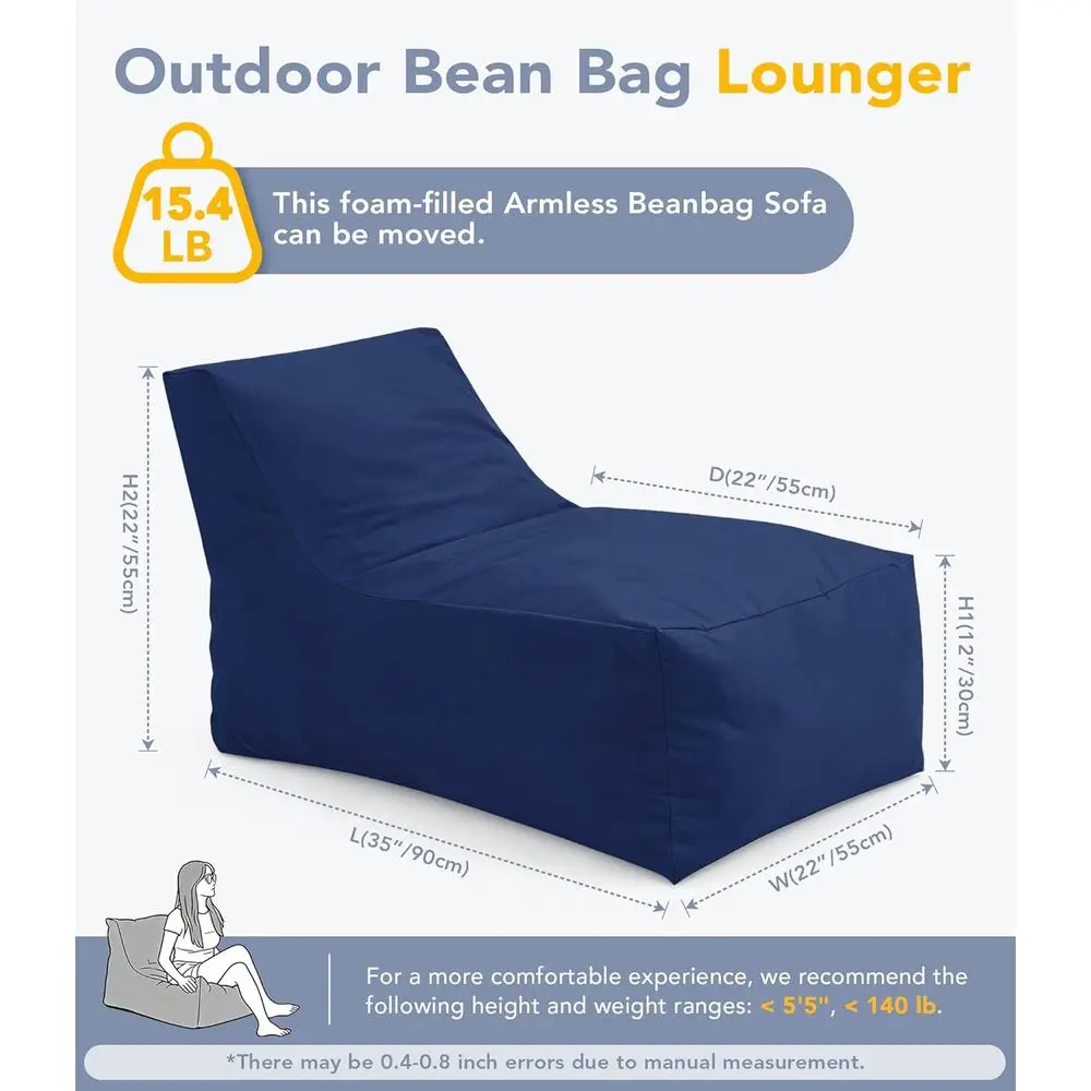 Outdoor ean ag Chair Lounr - Small eag loor Soa with Shredded oam illing, Splash-Proo Detachale Zipper Cover or Patio Poolside A