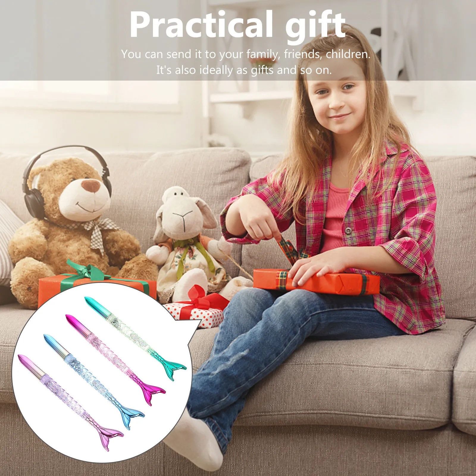 

4Pcs Mermaid Gel Ballpoint Pens 0.5mm Black Neutral 10Mm Blue Ink Student Stationery Creative Writing Drawing Blessing Card Pens