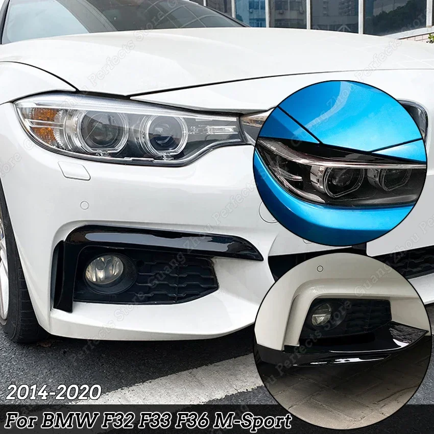 For BMW F32 F33 F36 420i 428i 435i 440i M-Sport Front Bumper Lip Spoiler Fog Lamp Grill Side Splitter & Headlight Eyelid Eyebrow