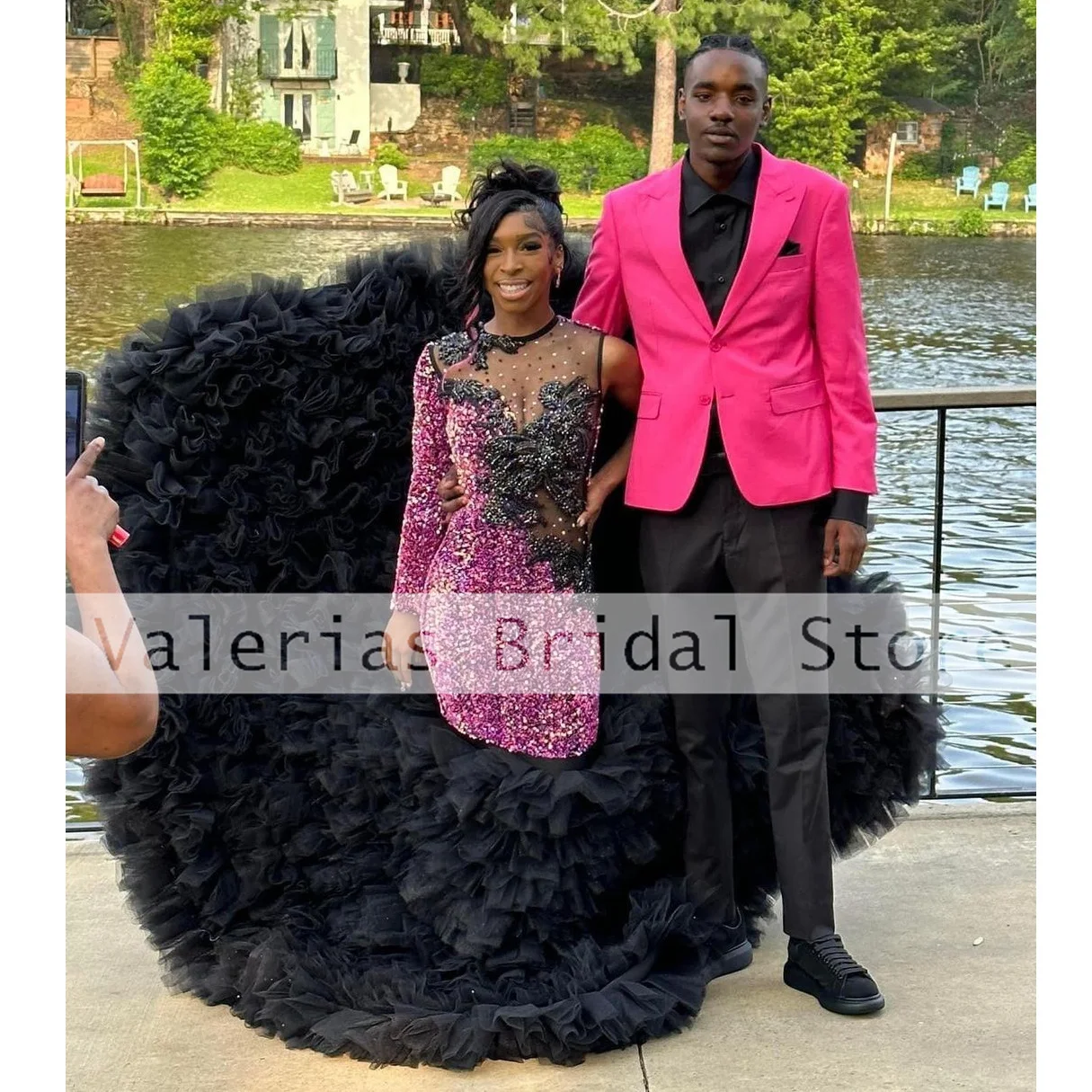 Elegant Mermaid Prom Dress For Black Girls Beads Ruffles Graduation Party Gowns Vestidos Para Mujer Elegantes y Bonitos