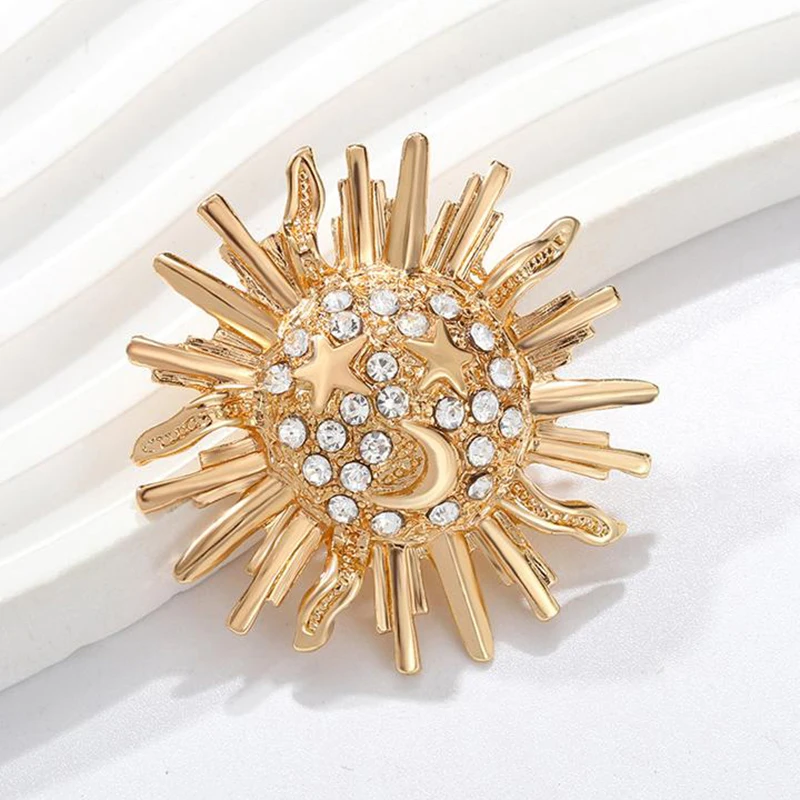 Брошь из сплава с солнечным цветком, легкий роскошный значок в стиле панк, унисекс, значки для костюма со стразами, универсальный блестящий корсаж, аксессуары для одежды, подарки
