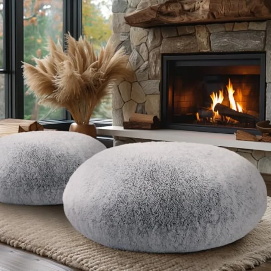 

Faux Fur Floor Pillows Fluffy Large Round Cushions Sitting for Adults Decorative Fuzzy Pillow for Fireplace Living Room Christm