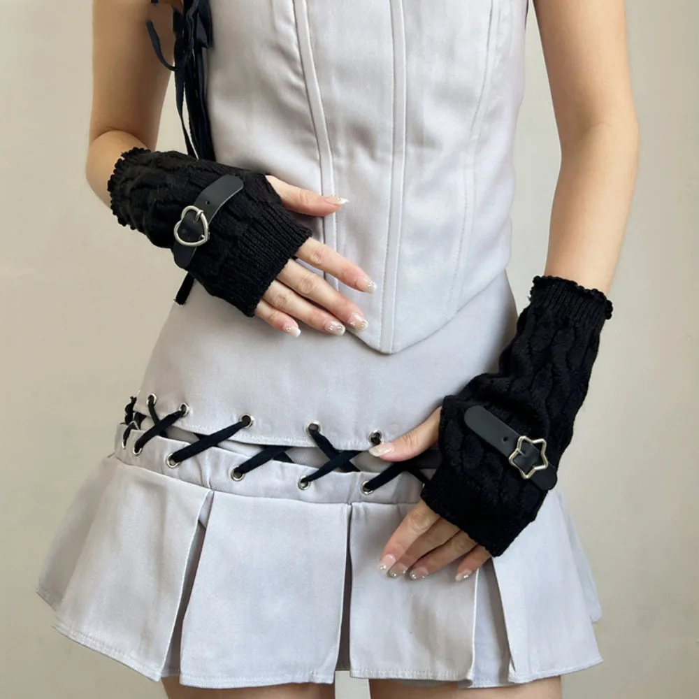 

Fashion Elastic Y2K Warm Sleeves Star Chain Knitted Arm Warmers Heart Korean Style Fingerless Gloves Lolita