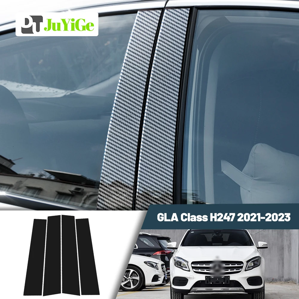 Glossy Black Carbon Fiber Window Door Deal B C Pillar Post Cover Sticker For Mercedes Benz GLA Class H247 2021-2023 2022