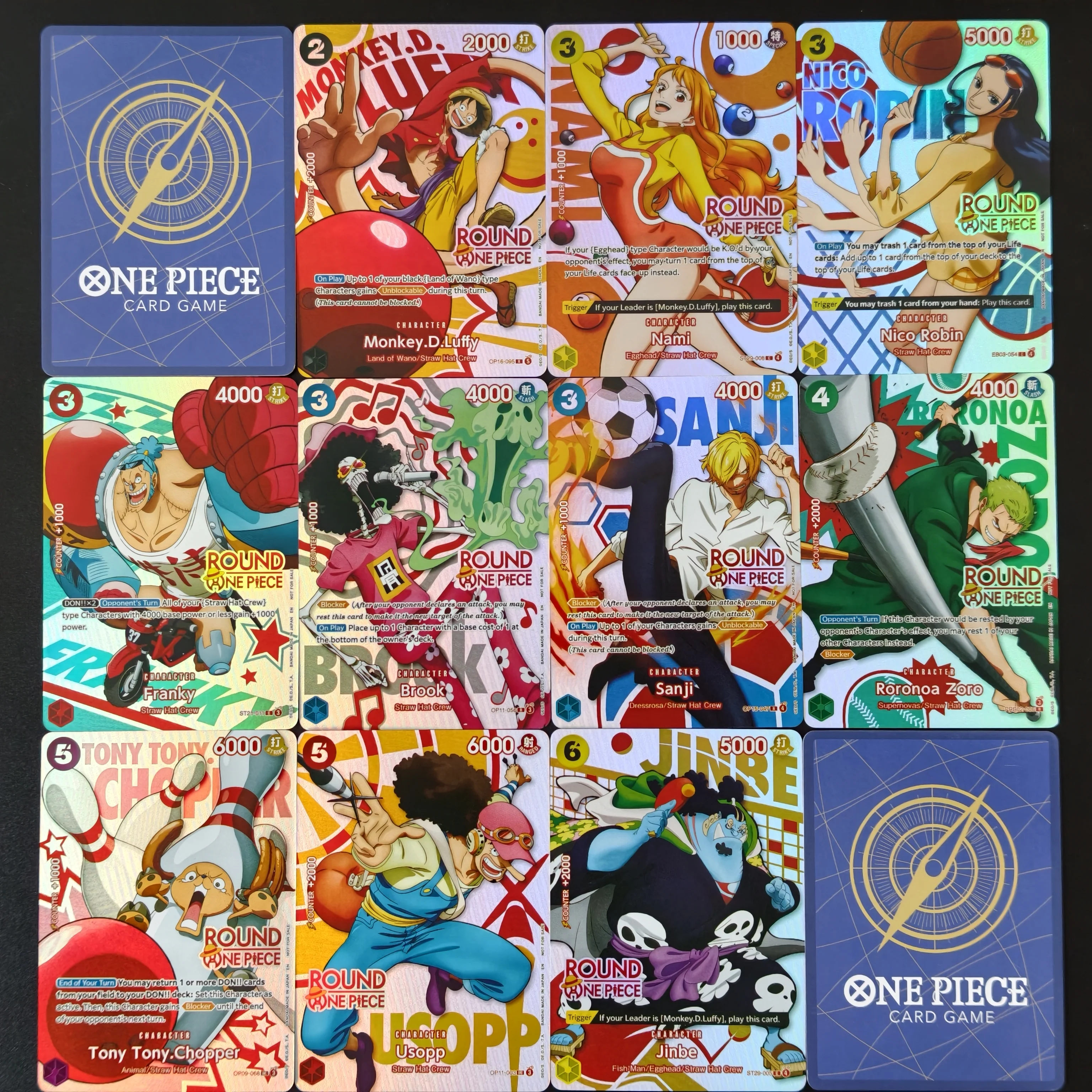 Hot One Piece ROUND Promo Card Luffy Nami Robin Zoro Sanji Chopper Usopp Jinbe Franky Brook DIY OPCG Holo Flash Collectible Card