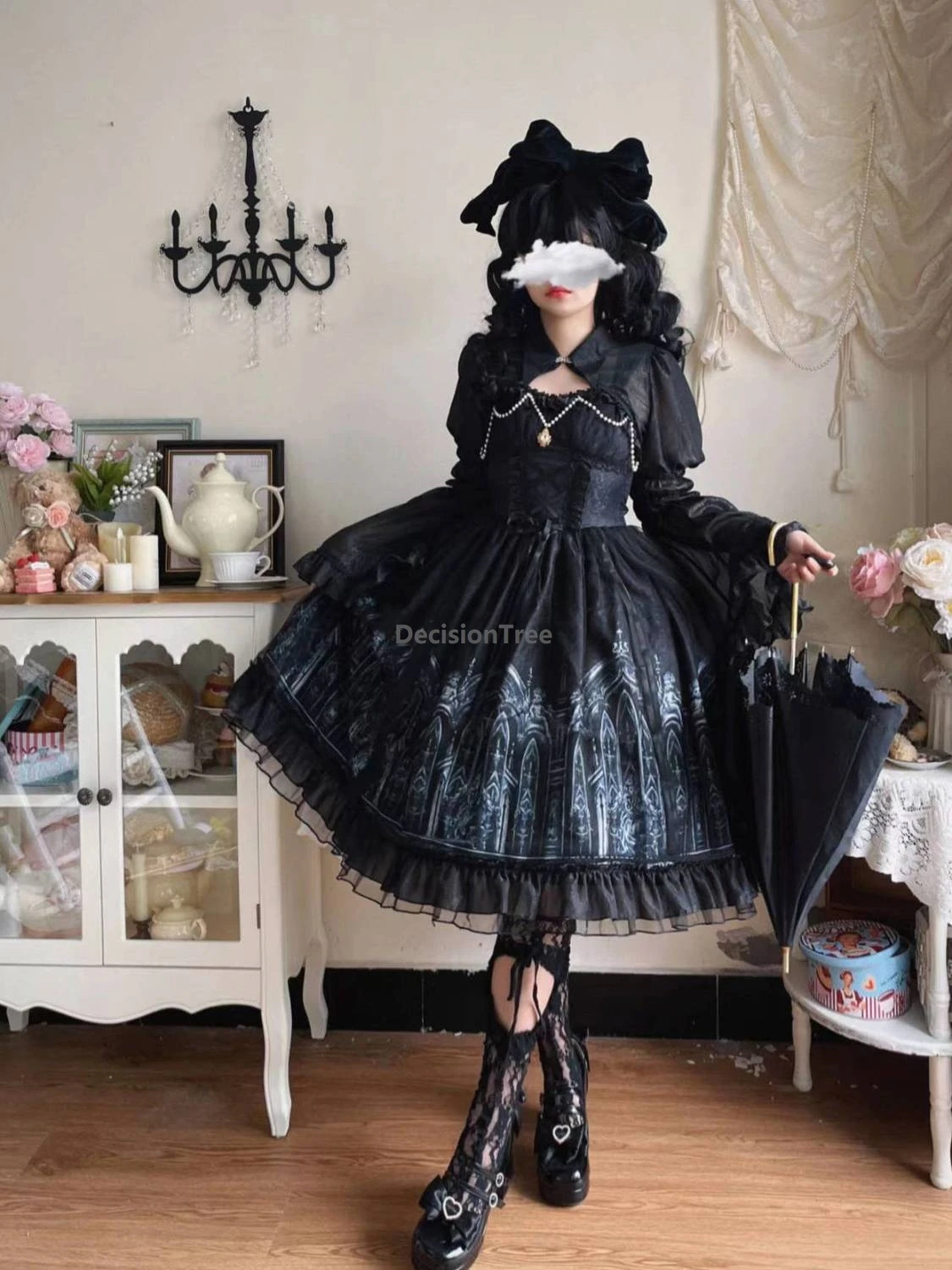 

2025 european gothic style lolita jsk dress girls' cosplay fashionable lolita costume darkling princess daily pompon dress