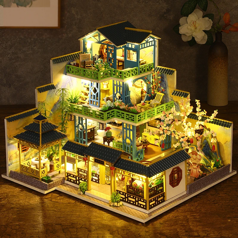 Imagem -02 - Chinese Architecture Building Kits Montado Dollhouse Estante Grande Casa Miniatura Faça Você Mesmo Decoração de Casa Amigo Presentes