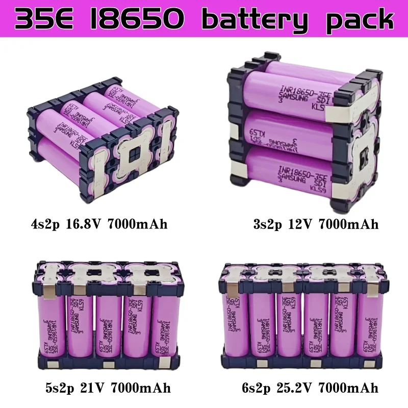 مخصص INR18650 35E بطارية 3s2p 4s2p 5s2p 6s2p 12.6 فولت-25.2 فولت 20A مفك الحفر الكهربائية بطارية ليثيوم