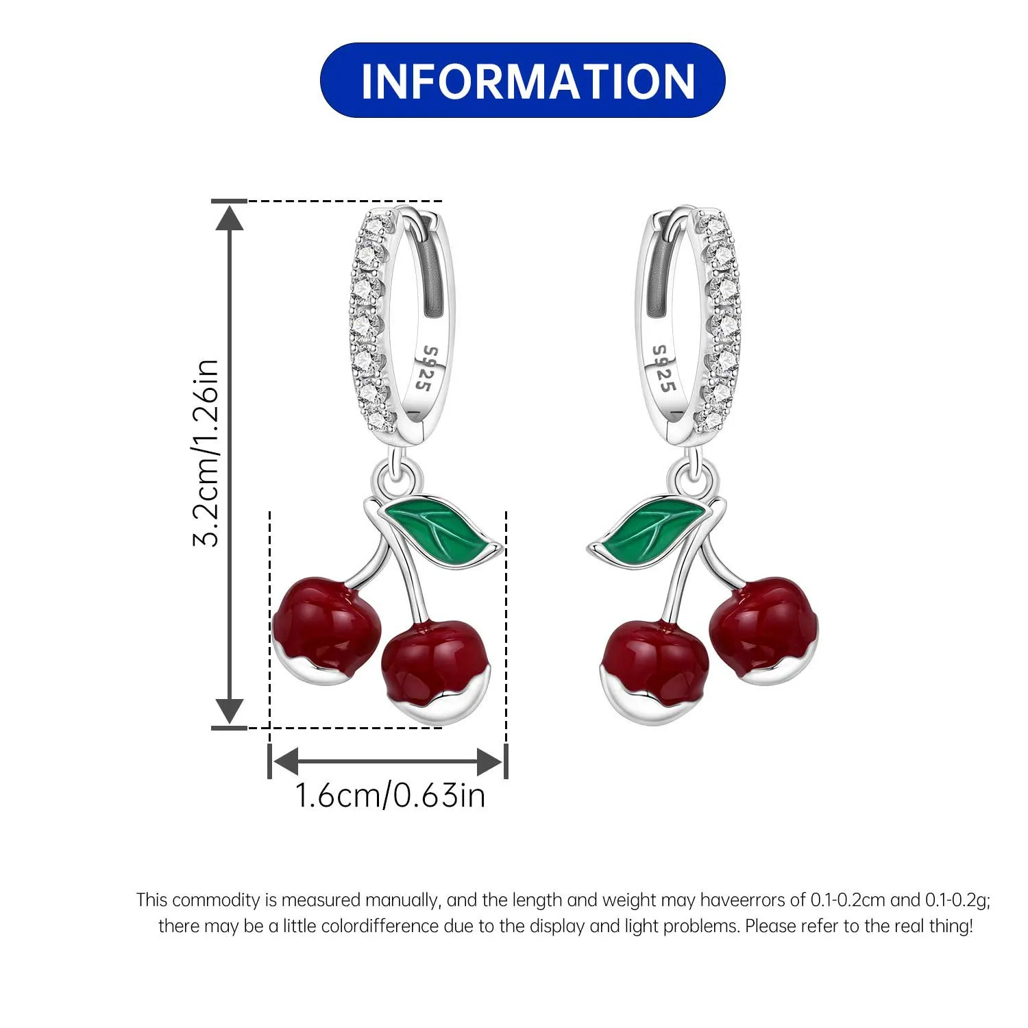 Orstarry 925 فضة الكرز الأحمر الفاكهة القرط مفتاح قفل أقراط إسقاط أقراط للنساء هدايا الحفلات مجوهرات العصرية #6