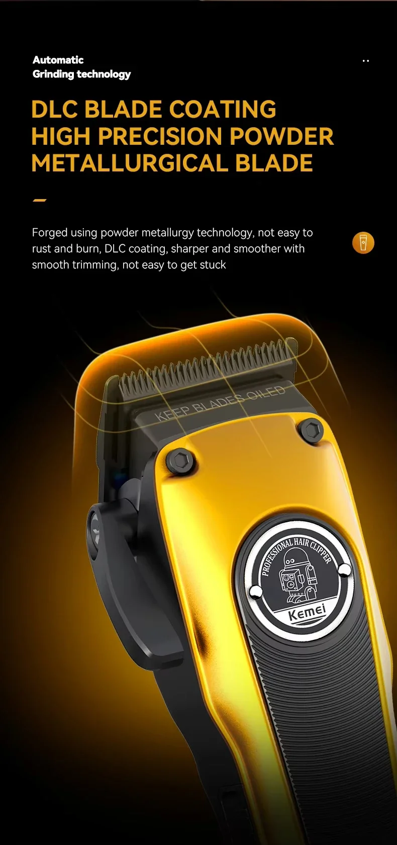 Kemei KM-1826 Professioneller kabelloser elektrischer wiederaufladbarer elektrischer Friseur aus Metall für Herren, Blonde Barber, Rasierer, Trimmer, Haarschneidemaschine – Detail 3