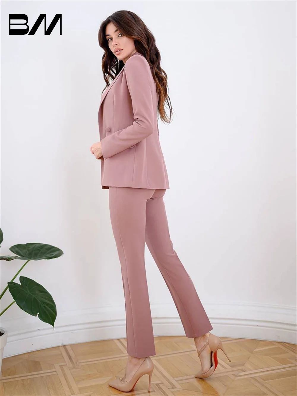 Formal solid color V-neck Women Pant Suits Spring Summer Office Suit Double-breasted Business Suits Wedding Tuxedo Blazer Suit