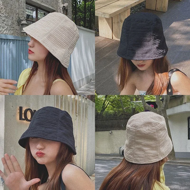 

Summer Bucket Hat For Women Outdoor Foldable Fisherman Cap Solid Color Cotton Girls Panama Beach Sun Hat
